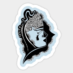 abstract blue sad face tears ink drawing black and white Sticker